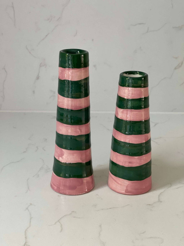 Green &amp; Pink Side Stripe Vase