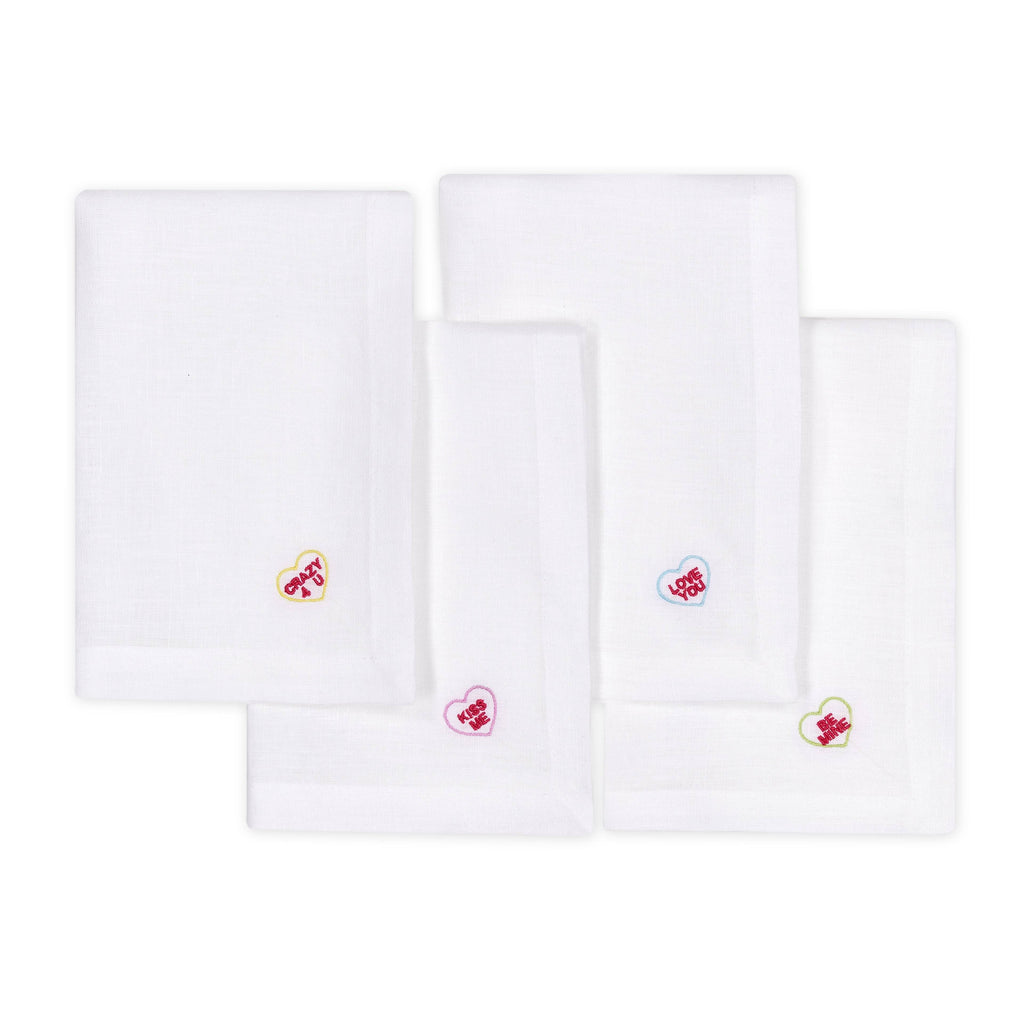 Embroidered Sweetheart Candy Napkins, Set of Four - The Sette